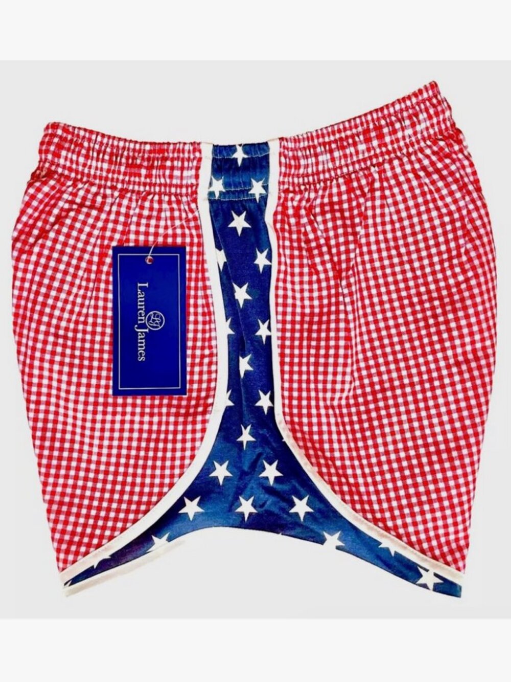 NWT! NEW! LAUREN JAMES SHORTIES RED GINGHAM BLUE STARS USA SHORTS WOMENS SIZE XS